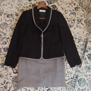 Two piece Tahari skirt suit, black/grey, sz 8